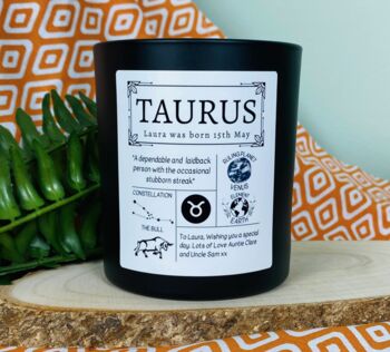 Personalised Taurus Horoscope Star Sign Candle, 2 of 11