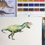 Dinosaurs In Santa Hats Hand Painted Christmas Card, thumbnail 3 of 4