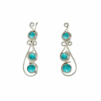 Free Spirit Turquoise Silver Ear Climber Earrings, 3 of 7