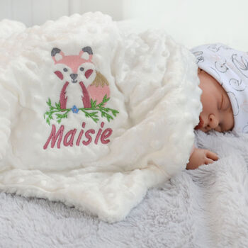 Personalised Embroidered Fox Baby Blanket With Name, 5 of 10