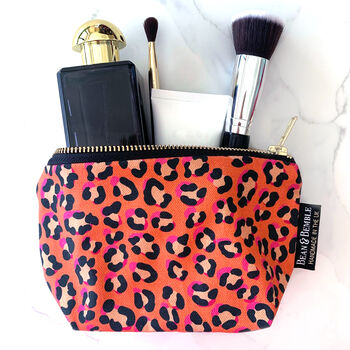 Coral Orange Leopard Print Washable Makeup Bag, 9 of 10