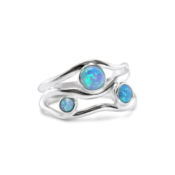 Handmade Three Blue Fire Opal Gemstone Ring, 6 of 7