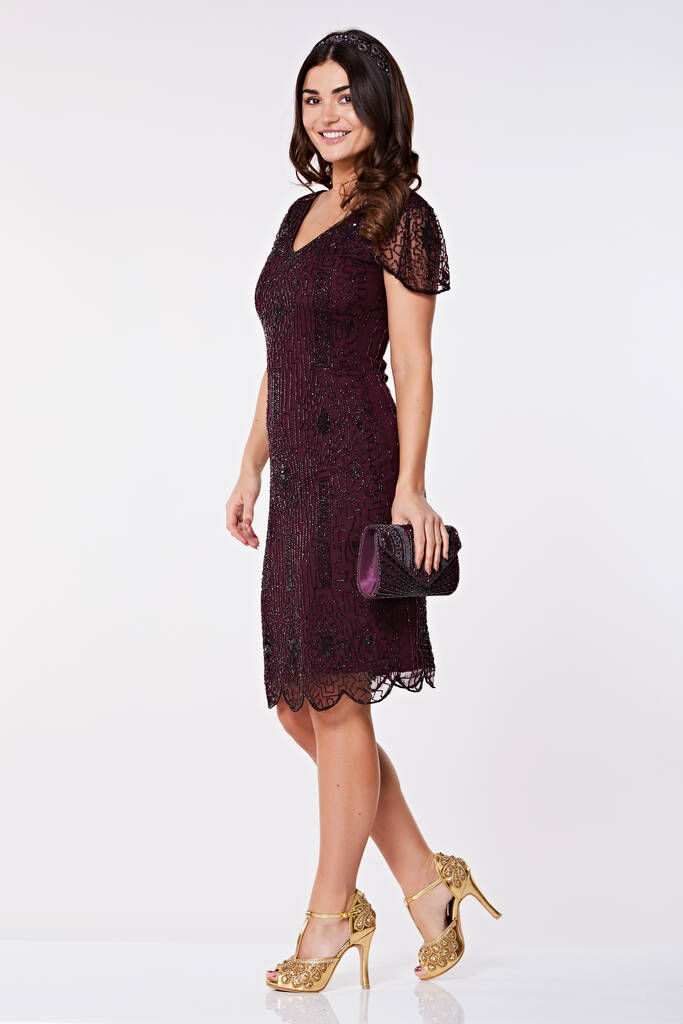 Downton Abbey Vintage Inspired Flapper Dress Plum, 1 of 9
