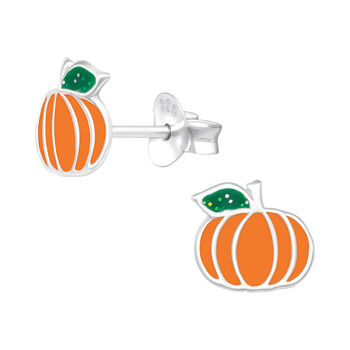 Silver Halloween Earrings, Pumpkin Studs In A Gift Tin, 3 of 8