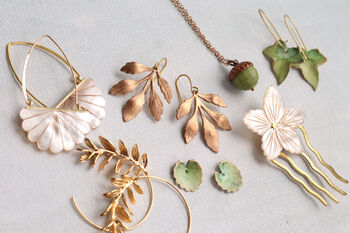 Gold Storm Blue Jade Acorn Earrings, 8 of 8