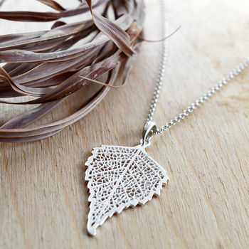 Sterling Silver Birch Leaf Necklace, 5 of 7