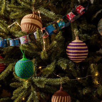 Purple Striped Christmas Baubles Pack Of Three, 5 of 7