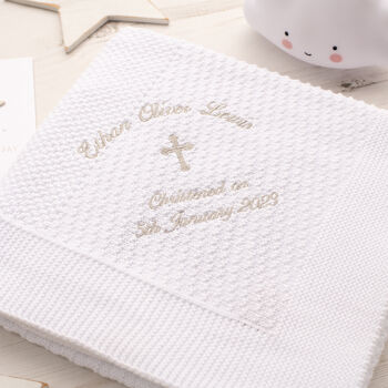 White Pattern Stripe Christening Blanket With Cross, 5 of 9