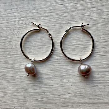 Grey Pearl Earrings Sterling Silver Hoops With Pearls, 6 of 7