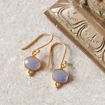 Blue Chalcedony Oval Gold And Silver Drop Hook Earrings, 6 of 11