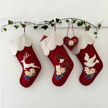 Hand Embroidered Edelweiss Dove Christmas Stocking, 3 of 3