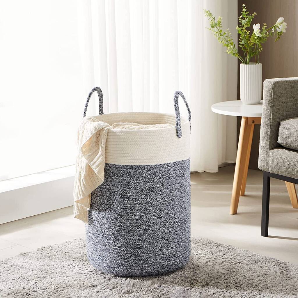 58 L Dark Blue Cotton Rope Woven Storage Basket By Momentum