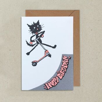 Scooter Cat Happy Birthday Greeting Card, 2 of 2