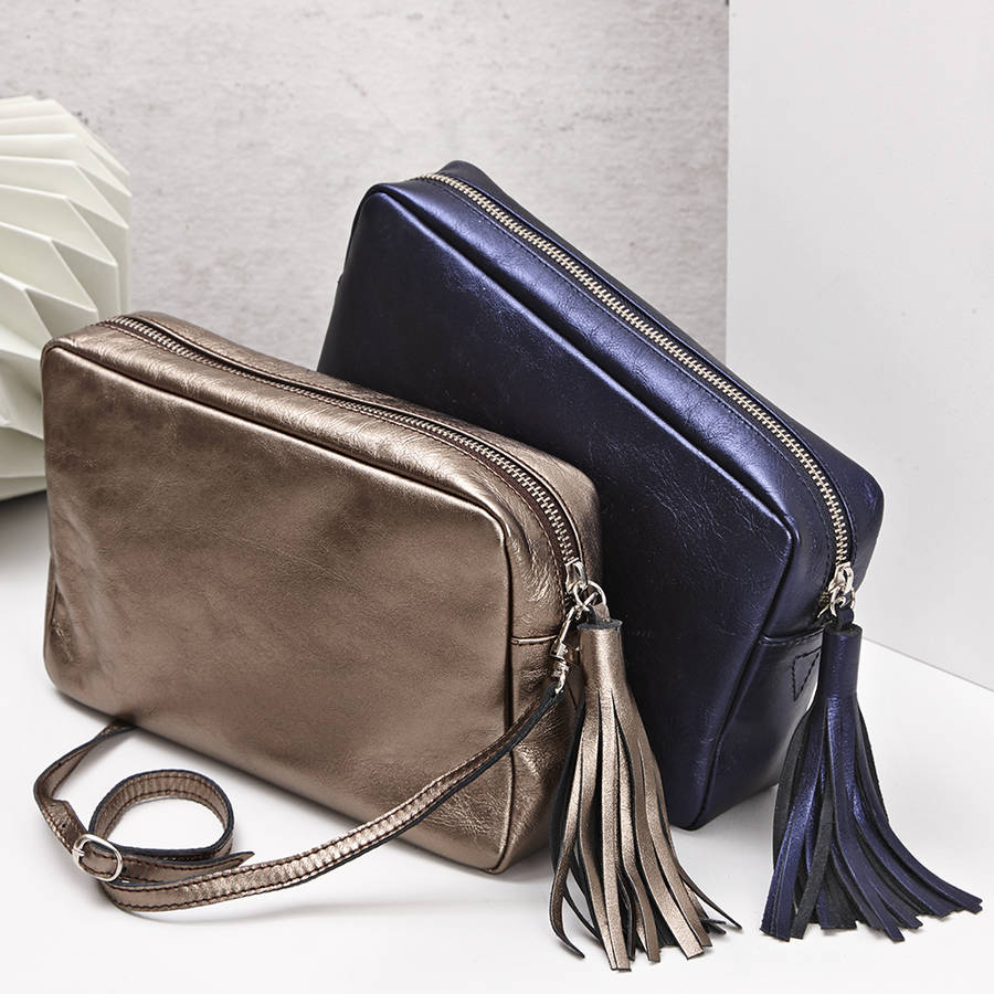 Cross Body Metallic Leather Bag By Life Of Riley Cross Body Metallic Leather Bag
