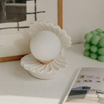 White 80s Style Clam Shell Oyster Pearl Bulb Table Lamp, 3 of 5