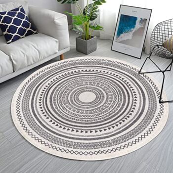Cotton Round Rug Grey Area Rug With Tassels, 3 of 10
