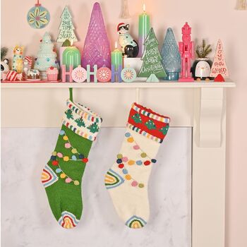 Christmas Pom Pom Stocking – Festive Knitted Stocking With Pom Pom Garland, 3 of 6