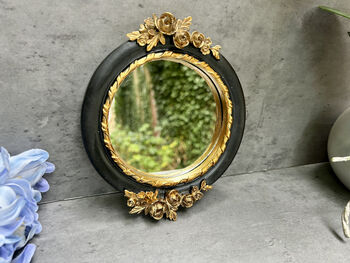 16cm Black And Gold Decorative Wall Mirror – Floral Motif, 2 of 12