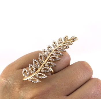 Gold Plated Crystal Leaf And Vine Ring, 2 of 2