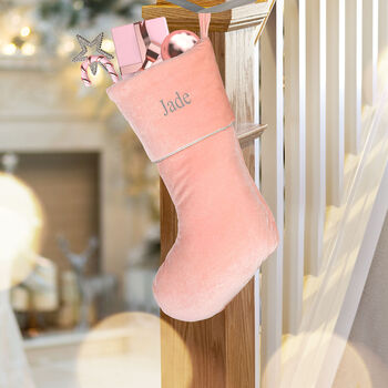 Personalised Luxe Pink Velvet Christmas Stocking, 4 of 7