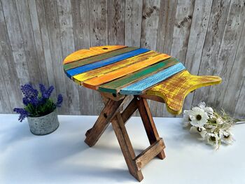 Handcrafted Multicoloured Wooden Fish Mini Stool Table, 4 of 12