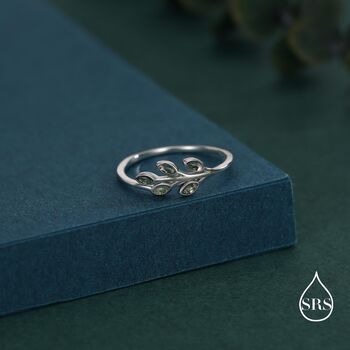 Sterling Silver Olive Branch Ring With Moss Agate, 4 of 12