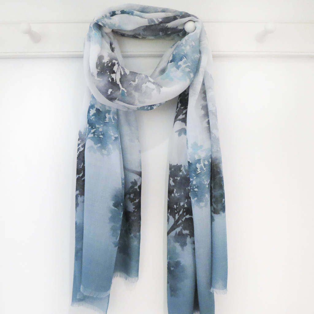 grey blue floral print scarf with gift box and card by oakley finch ...