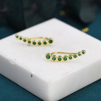 Emerald Green Pebble Cz Crawler Earrings, 4 of 9