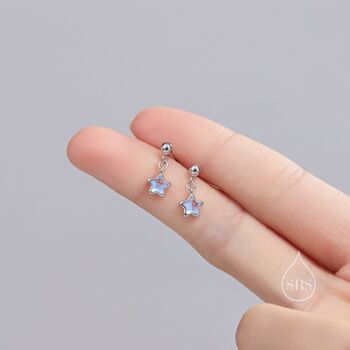 Small Moonstone Star Dangle Stud Earrings, 5 of 10