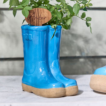 Personalised Blue Garden Welly Planter, 3 of 10