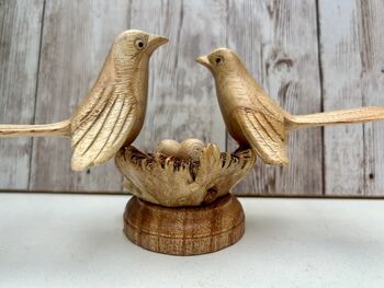 Wooden Bird Ornament Love Birds On Nest With Mushroom, 2 of 9