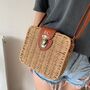 Personalised Harriet Square Straw Rattan Wicker Tan Brown Cross Body Bag, thumbnail 4 of 4