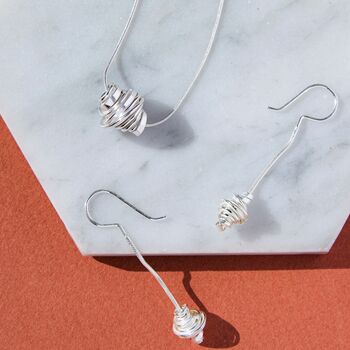 Sterling Silver Long Coiled Charm Drop Earrings, 3 of 10