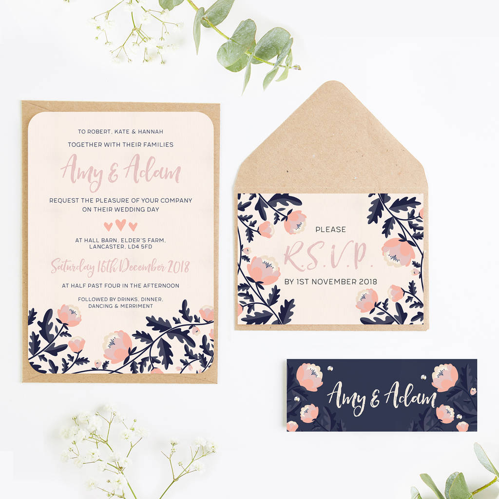 Wedding Invites Blush And Navy By Norma&Dorothy