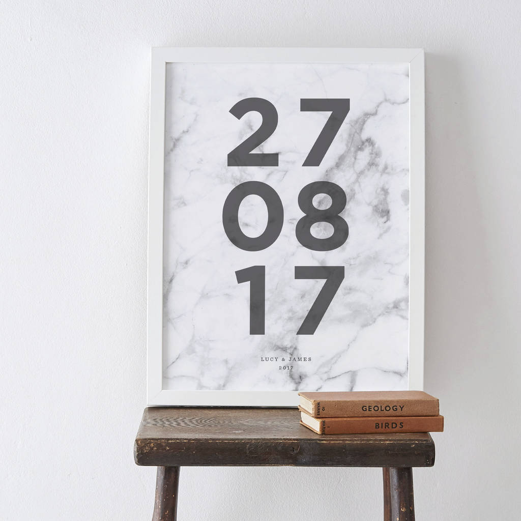 Personalised Marble Numbers Anniversary Print By Old English Company