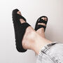 Leather Sandals With Memory Foam Insole In Black, thumbnail 2 of 9