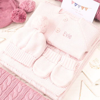 New Baby Girl Blanket, Cardigan, Hat And Mittens Gift Set, 4 of 12