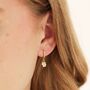 Beaded Daisy Huggie Hoop Earrings In Gold Plating, thumbnail 1 of 3