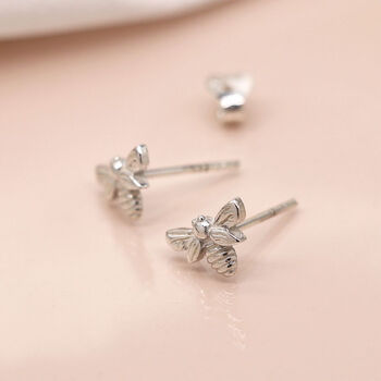 Sterling Silver Bee Stud Earrings, 3 of 9