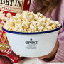 Personalised Enamel Popcorn Bowl And Giant Sweet Or Salted Popcorn Gift Set For Him, thumbnail 4 of 6