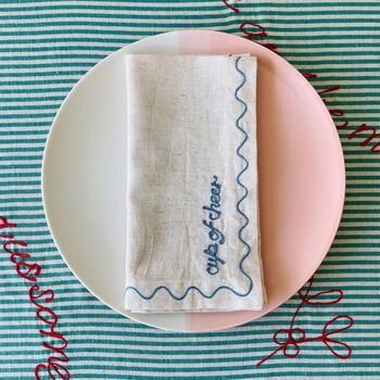 Set Of Six Embroidered Festive Phrase Napkins, 8 of 12