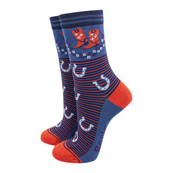 Wild West Cowboy Bamboo Socks Gift Set Women's Blue, 4 of 4
