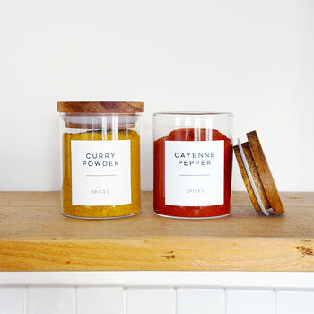 Small Acacia Spice Jar With Personalised Label, 3 of 10