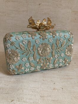 Mint Green Handcrafted Flower Clasp Clutch Bag, 4 of 9