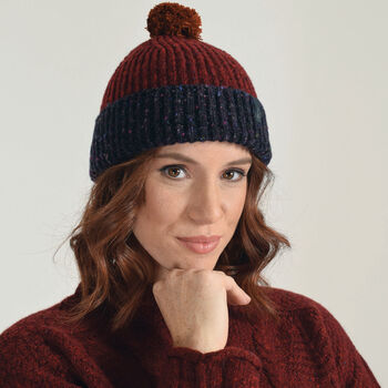 T Lab Bob Red Donegal Wool Bobble Beanie Hat, 7 of 9