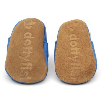 Dotty Fish Bright Blue Soft Leather Baby Sandals With Barefoot Soles, 6 of 7