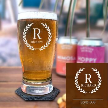 Personalised Pint Glass W/ Coaster With Name Initial, 5 of 12