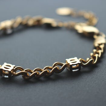 Zirconia Charm Bracelet Cuban Chain 18k Gold Plated, 5 of 10