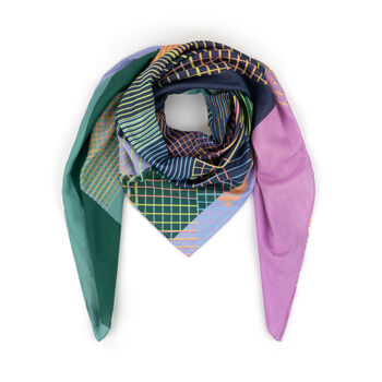 Willow Geometric Square Cotton Silk Scarf, 2 of 7