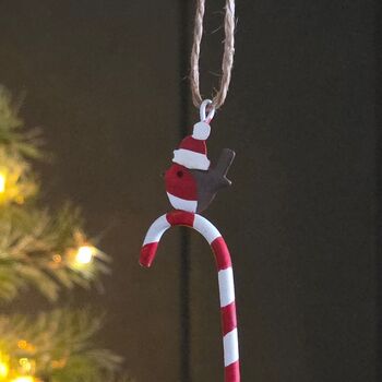 Candy Cane And Robin Hanging Christmas Decoration, 2 of 2